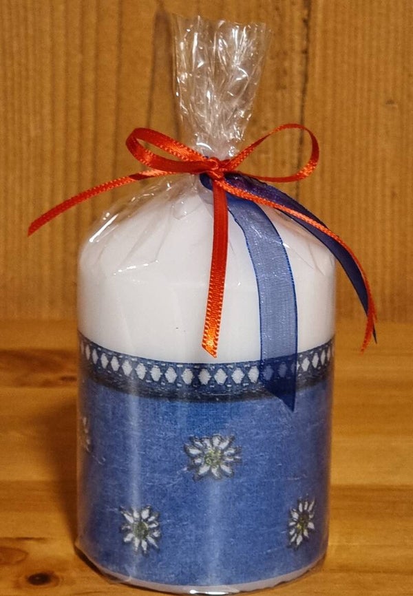 Kerze Edelweiss blaues Band - weiss - 10 x 6.8 cm - Art. Nr. 160