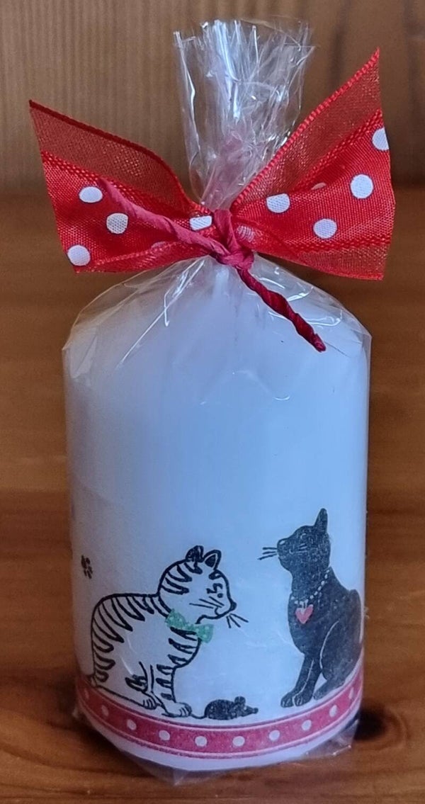 Kerze Katzepaar klein - weiss - 6.5 x 4 cm - Art. Nr. 170