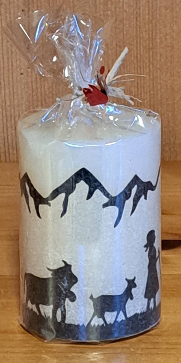 Kerze Scherenschnitt Alphirten mittel - beige - 8 x 5.5 cm - Art. Nr.  403