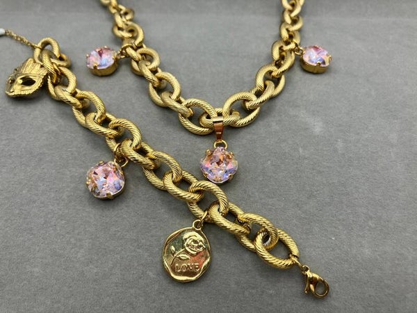 Schakelketting en bedelarmband met Cushion kristallen