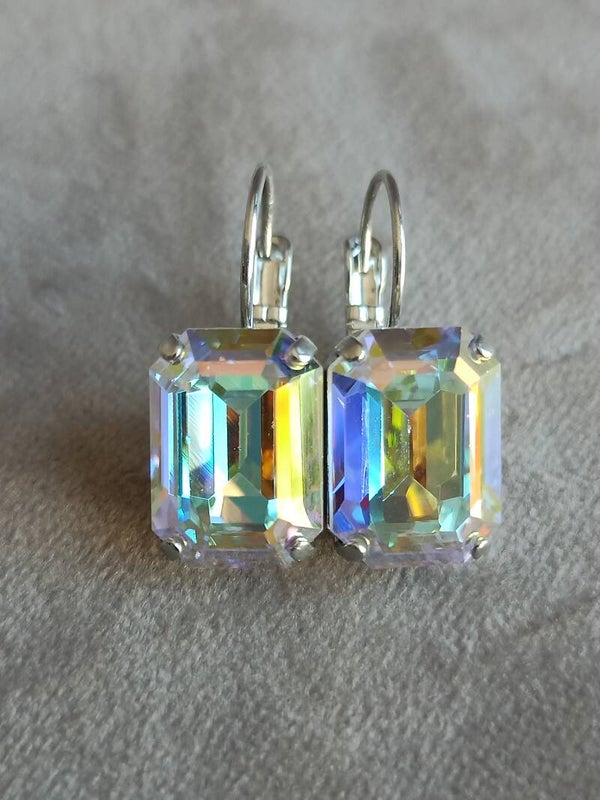 Leverback oorbellen met kristal in kleur Crystal AB