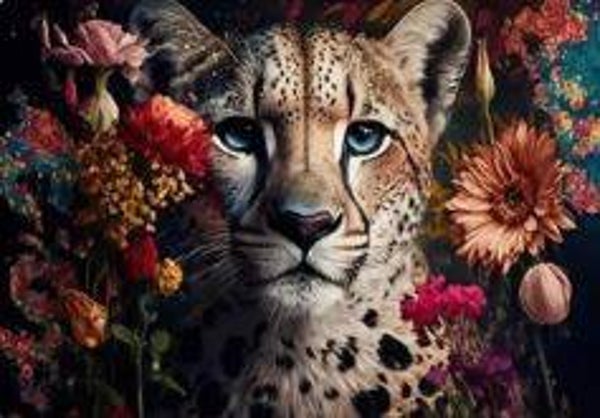 Cheetah Bloemen Vierkant 30x40