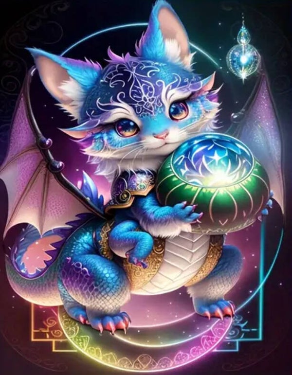 Dragon Cat Rond 50x70