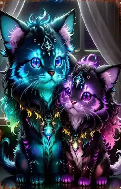 Glowing Cats Rond 50x70