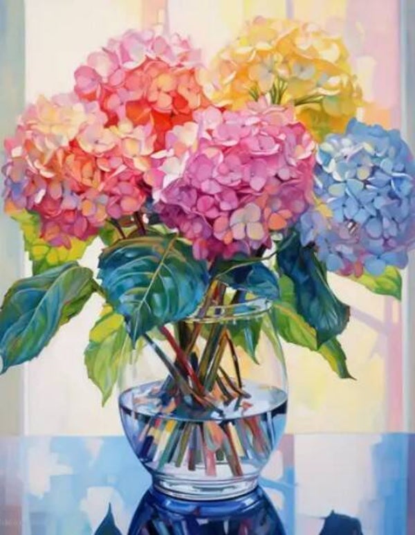 Hortensia Aquarel Rond 40x50
