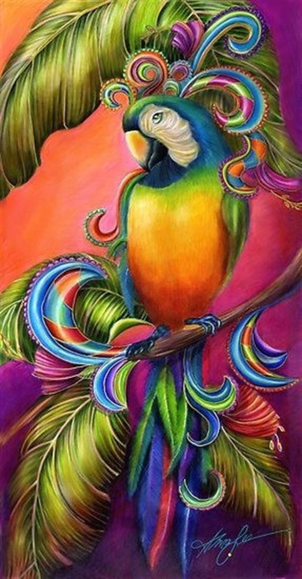 Colorful Parrot 46x56 Rond