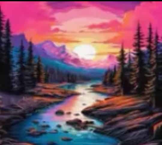 Sunset River Multicolor Vierkant 30x30