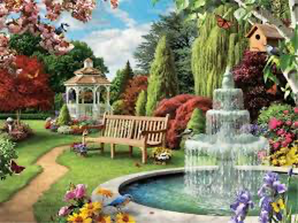 Park Bench and Fountain 30x40
