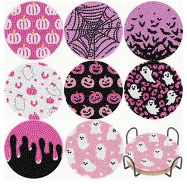 Onderzetter Setje Pink Haloween 8 Stuks