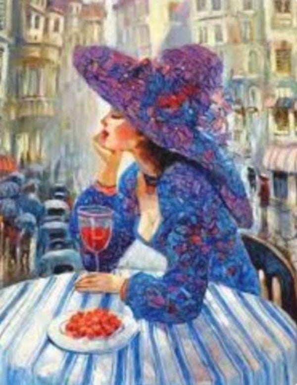 Wine Lady  Rond 40x50