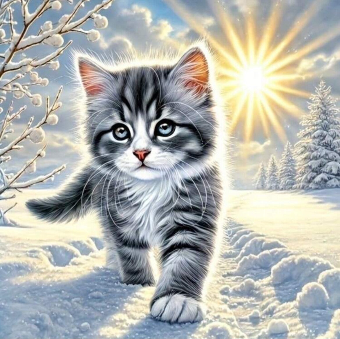 Poesje Sneeuw Vierkant 30x30 AB