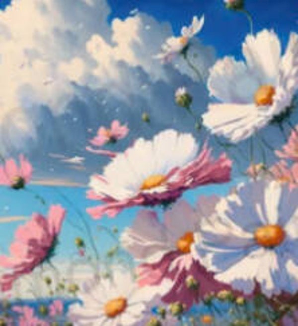 White Daisy's, Cloudy Sky Vierkant 30x40