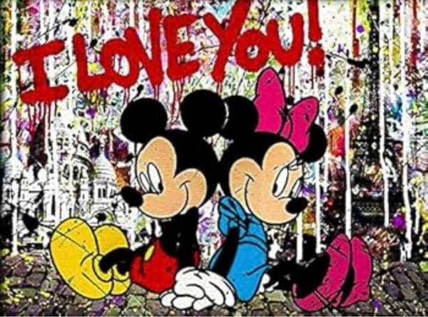 Minnie & Mickey “I love you” Vierkant 40x50