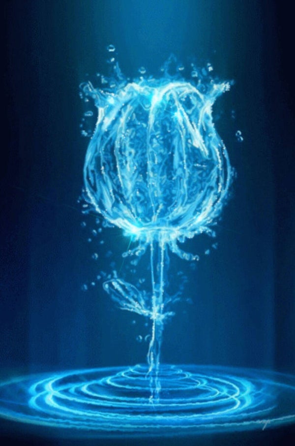 Blue Neon Rose Vierkant 30x40