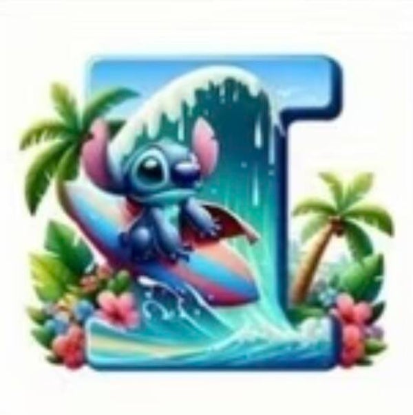 Letter I met Stitch Rond 30x30