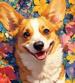 Corgi Multicolor Vierkant 30x40