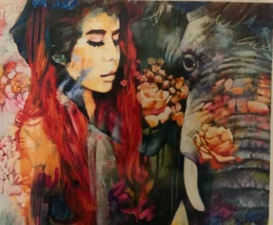 Meisje met Olifant Rond 40x50