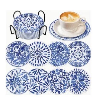 Onderzetter Setje Delfts Blauw 8 Stuks met Rekje