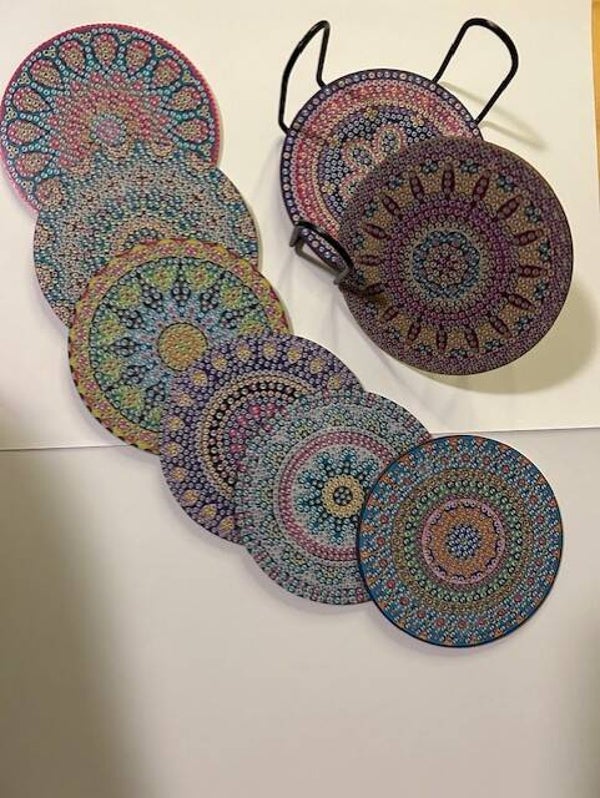 Onderzetter Setje Mandala 8 Stuks met Rekje 3
