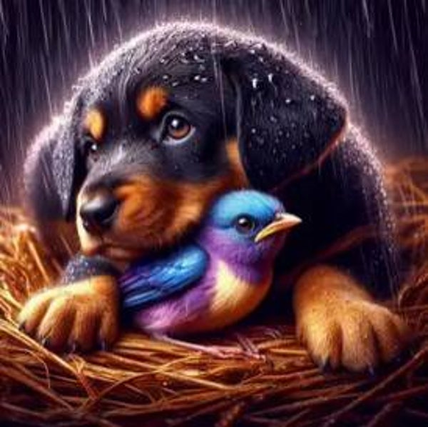 Puppy Vogel Vierkant 30x30