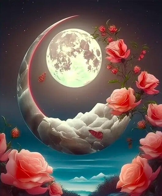 Rode Maan Rozen Vierkant 30x40