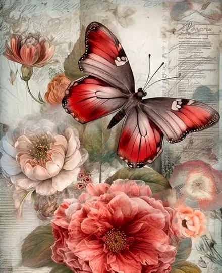 Rode Vlinder Vierkant 30x40