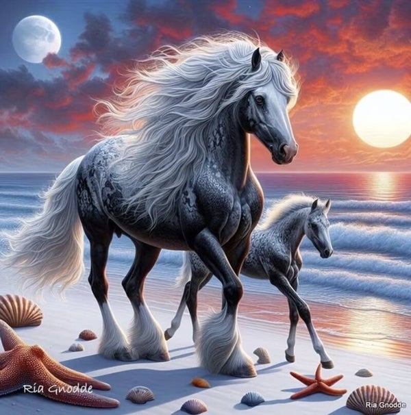 Horses at Sea Rond 50x50