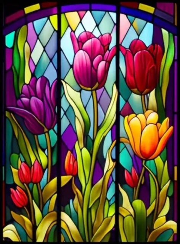 Tulpen Glas-In-Lood Rond 30x40