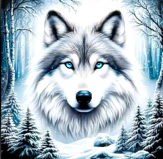 Wolf Zwart/Wit Rond 30x30