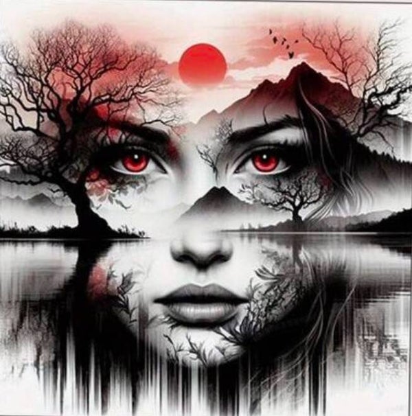 Woman Red White and Black Rond 40x40