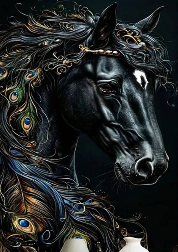 Zwart Paard Rond 40x70