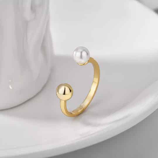 Belle Freshwater Pearl Adjustable Open Ring 18k Gold Plated