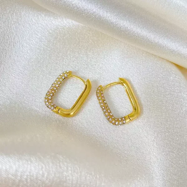 Half N Half Square Hoops in White 18k Gold Plated