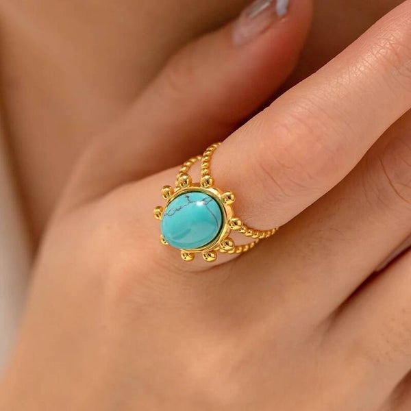 Turquoise Sea Ring in 18k Gold Plating