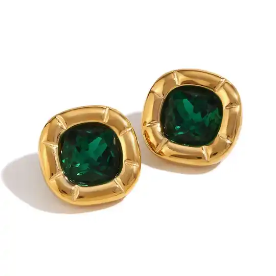 Regal Statement Earrings in Emerald Green 18k Gold Plated