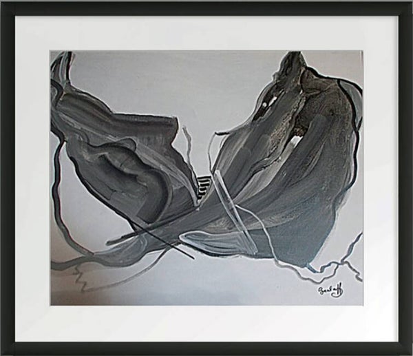 BEALAFF-GIROTTO Béa - Le Vol du papillon, tableau. semi abstrait, Encre de Chine / carton