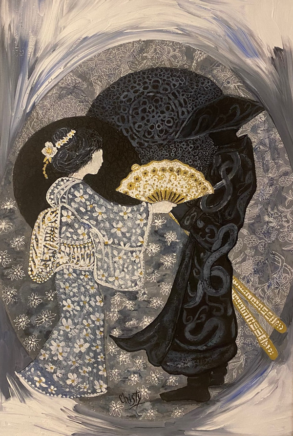 CHRISTY - Nihon-Buyö, technique mixte marouflé sur toile