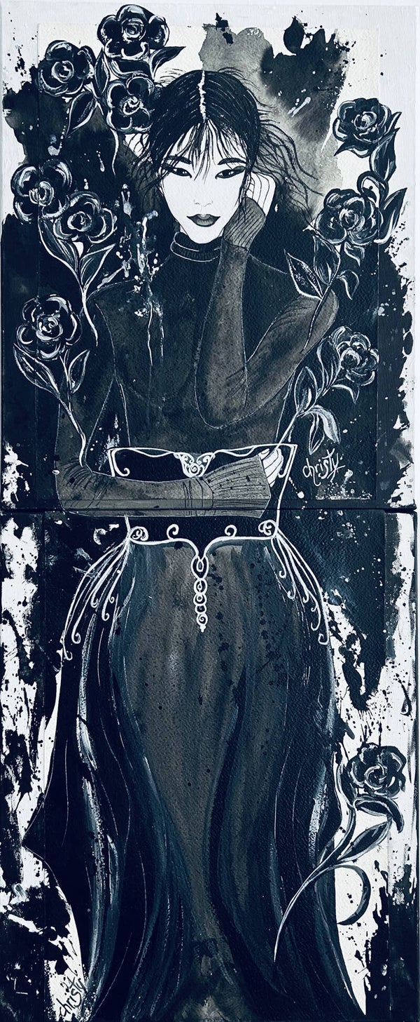 CHRISTY - Amaya, Encres / Papier aquarelle marouflé sur 2 toiles assemblées sur une 3ème toile