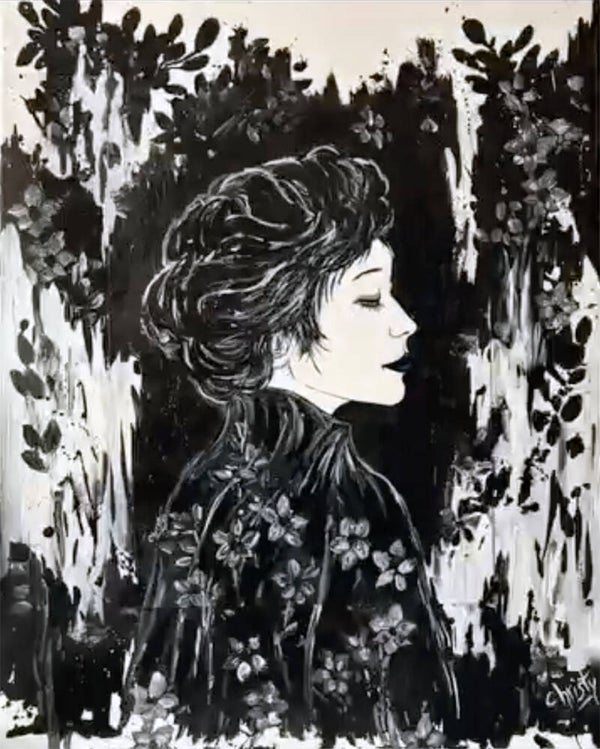 CHRISTY - Douceur velouté, Encre  et acrylique / Papier aquarelle marouflé sur toile