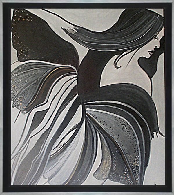 BEALAFF-GIROTTO Béa - L'Envol, tableau portrait de femme, Encre de Chine / toile