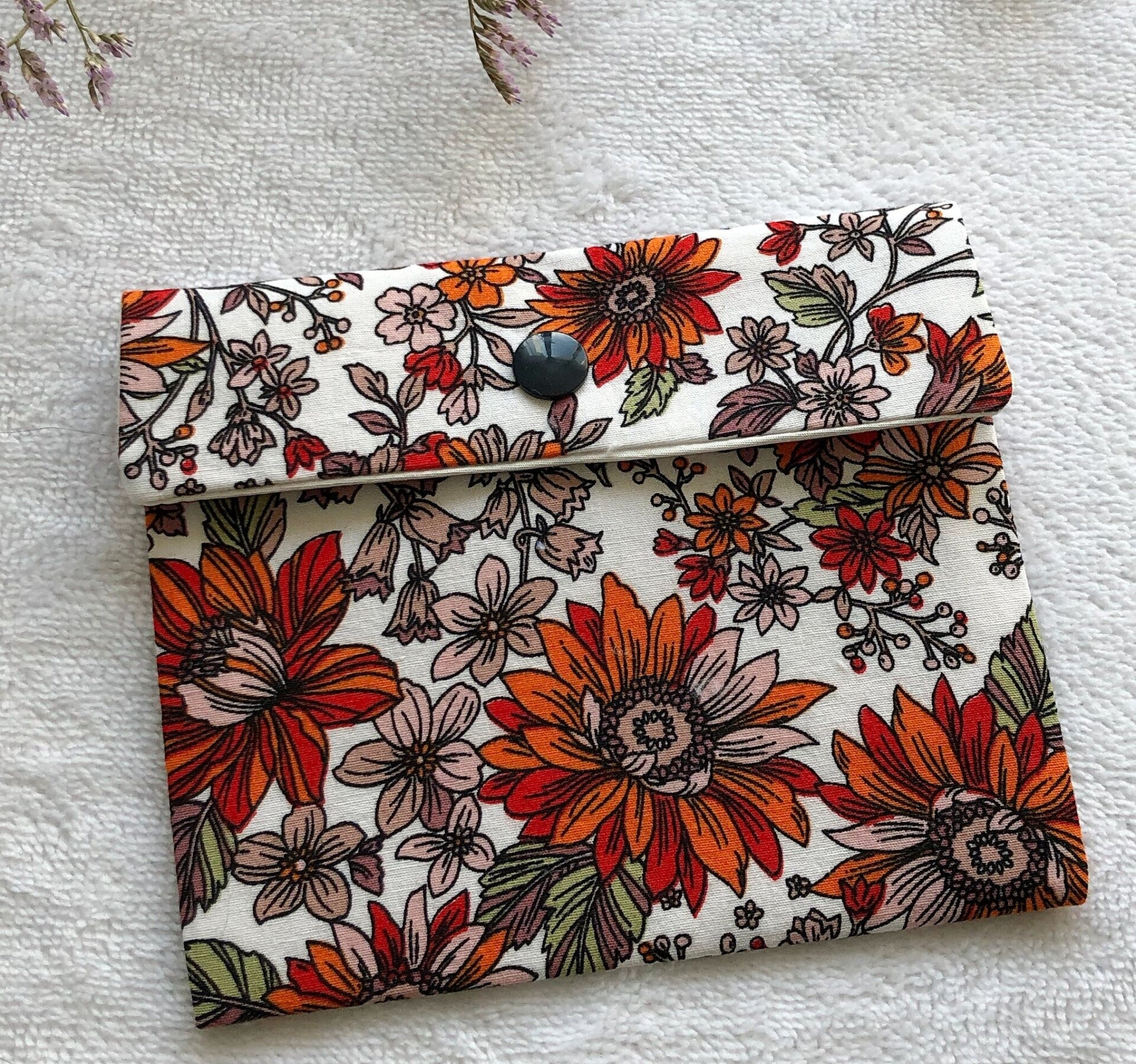 Pochette en coton motif floral vintage, pochette petit format