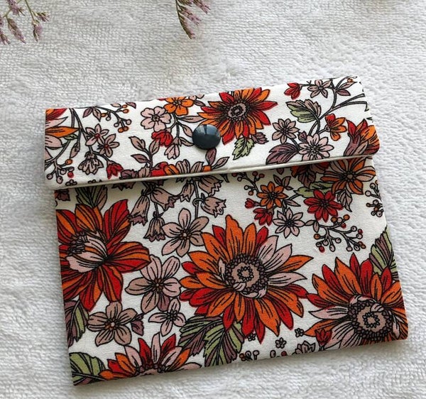 Pochette en coton motif floral vintage, pochette petit format