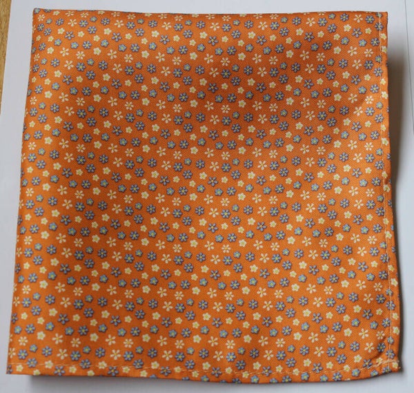 Orange cream blue flowers