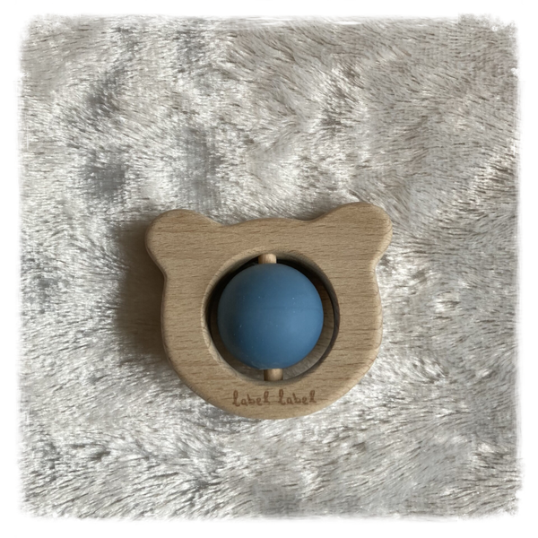 Label Label bijtring siliconen & hout poes blauw