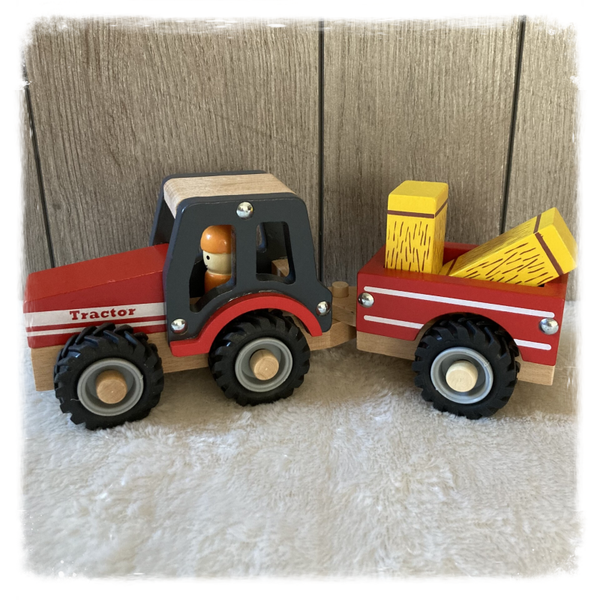 New Classic Toys Tractor met aanhanger - Hooibalen (met naam)