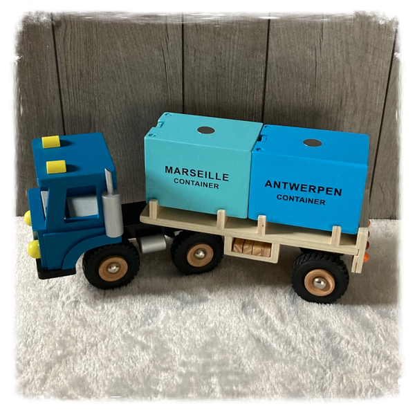 New Classic Toys Vrachtwagen met twee containers (met naam)