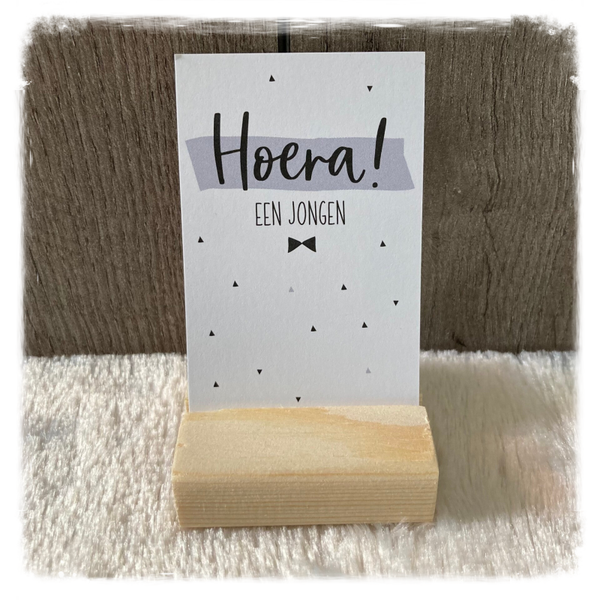 Minikaartje 'Hoera een jongen' wit