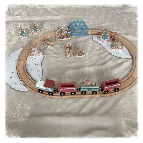 Houten treinbaan Kerst