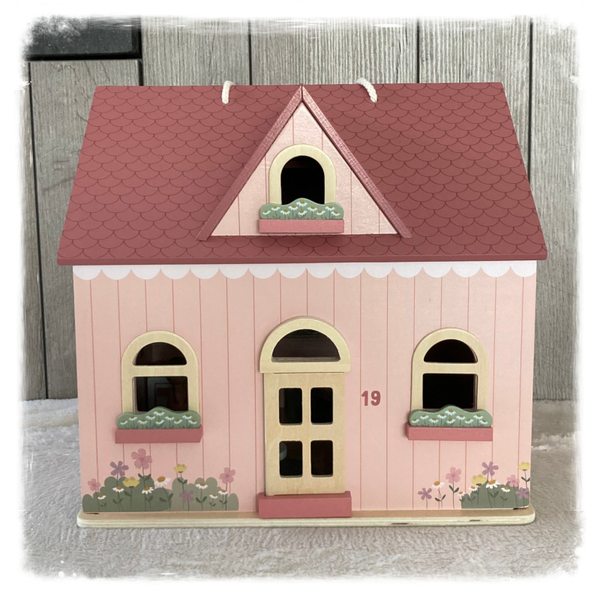 Draagbaar poppenhuis met meubeltjes