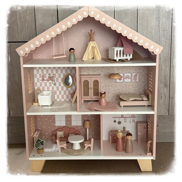 Houten poppenhuis roze
